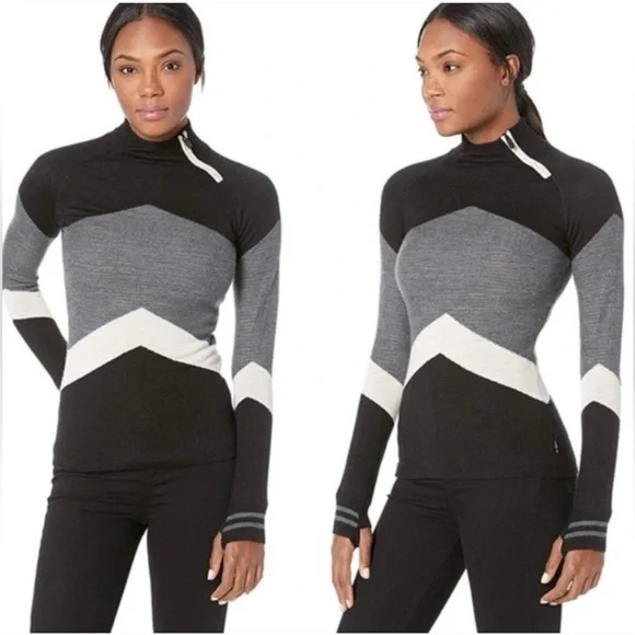 SmartWool Merino Wool Ski Sweater Cabincore Funnel Neck Large Black - Picture 12 of 12